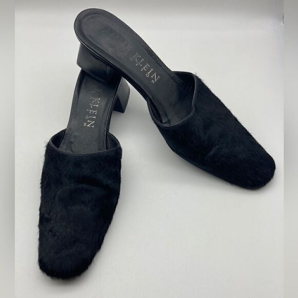Anne Klein Collection Calf Hair Black Mules Size 8,5 Made in Italy - Picture 1 of 8
